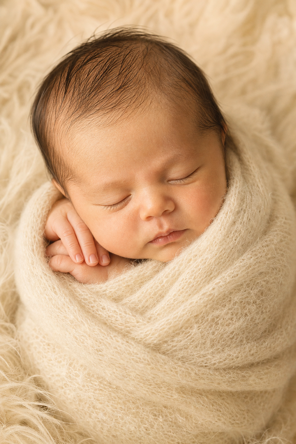 Servizio fotografico newborn con neonato avvolto in copertina