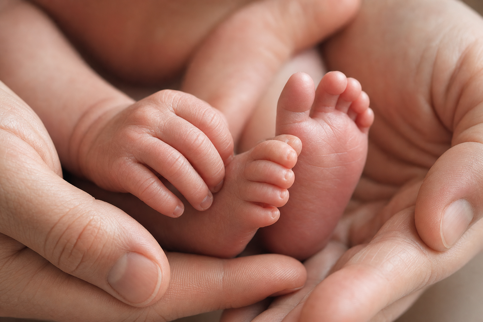 Dettaglio di manine e piedini di neonato